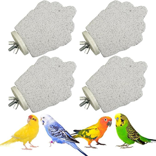 PINVNBY 4 PCS Bird Perches Calcium Parrot Perch Stand Bird Beak Grinding Stone Foot Claws Trimmer Parrot Chewing Toys Bird Cage Accessories for Budgie Cockatiel Conure Lovebird Finch