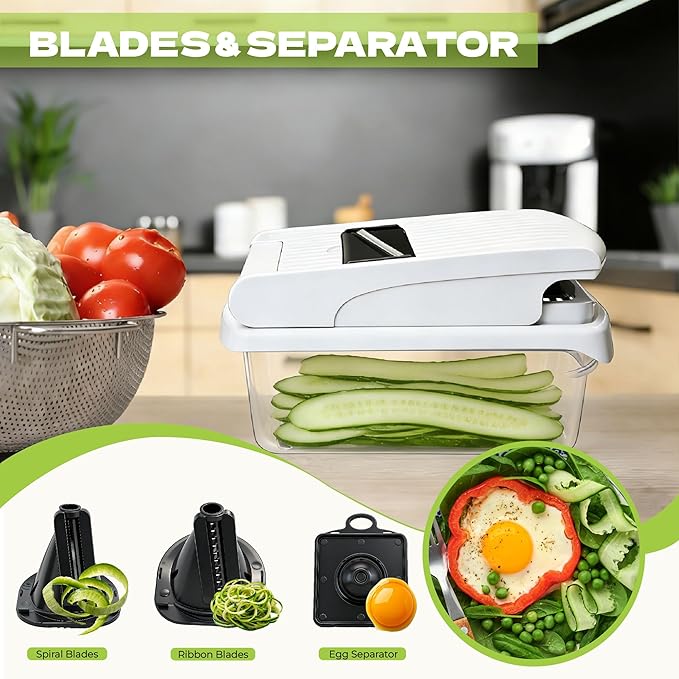 17-in-1 Vegetable Chopper, Multifunctional Mandoline Slicer, Onion Dicer Veggie Cutter with Container & Gloves, Food Chopper for Potato Carrot Garlic Salad, Kitchen Gadgets for Home Cooking