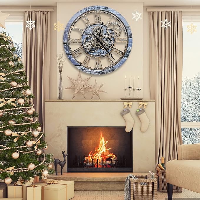 The B-Style Large Wall Clock 24 inch Moving Gear Wall Clock Oversized Vintage