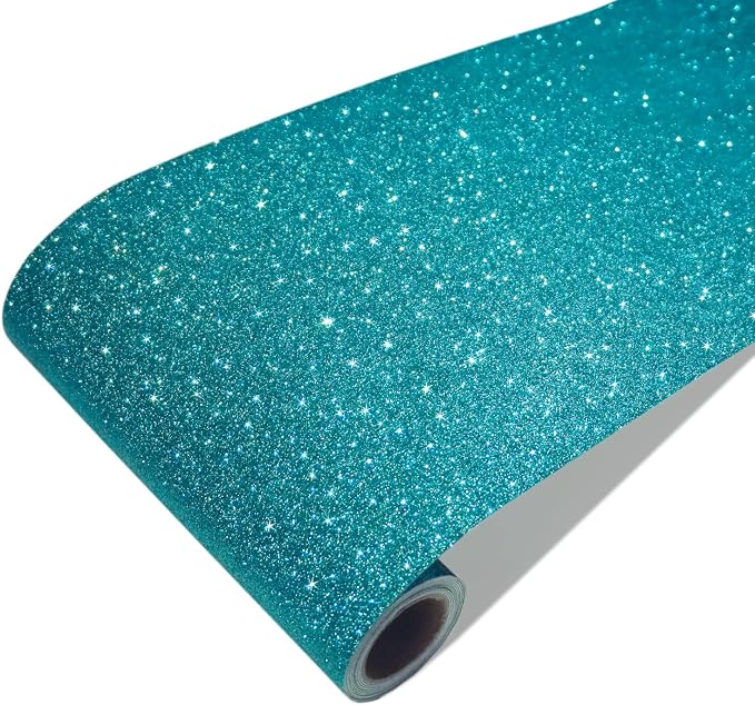 CRE8TIVE 8"x354" Teal Blue Glitter Wallpaper Stick and Peel Wall Border Fabric