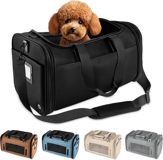 TSA Airline Approved PU Leather Luxury Pet Carrier - Size XS/S - for Small Dogs and Cats