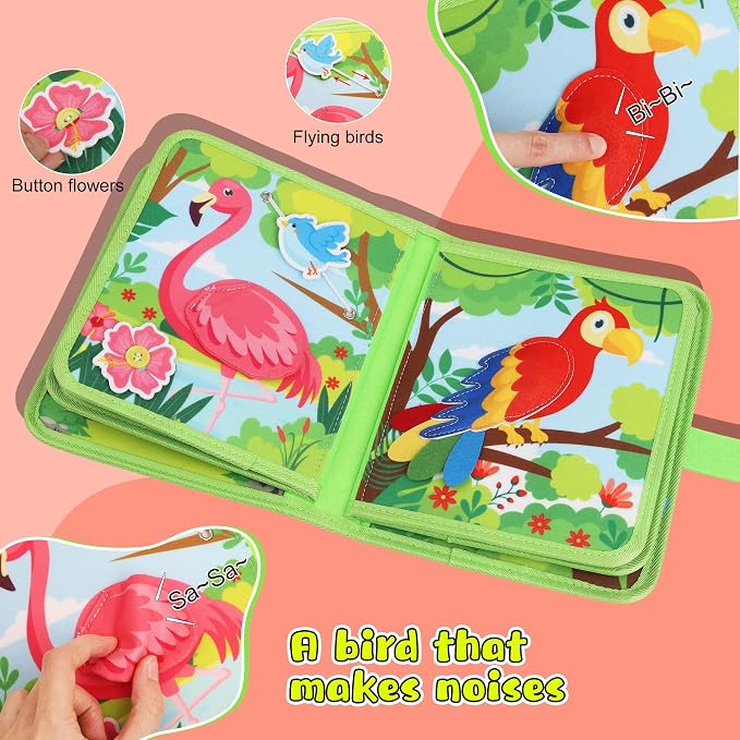 Farm Montessori Busy Book for Toddlers 1-3 - Soft Fabric Sensory Busy Board Quiet Activity Books for 1 2 3 Year Old Toddler Boy Girl Gifts - Airplane Car Travel Essentials Educational Learning Toys