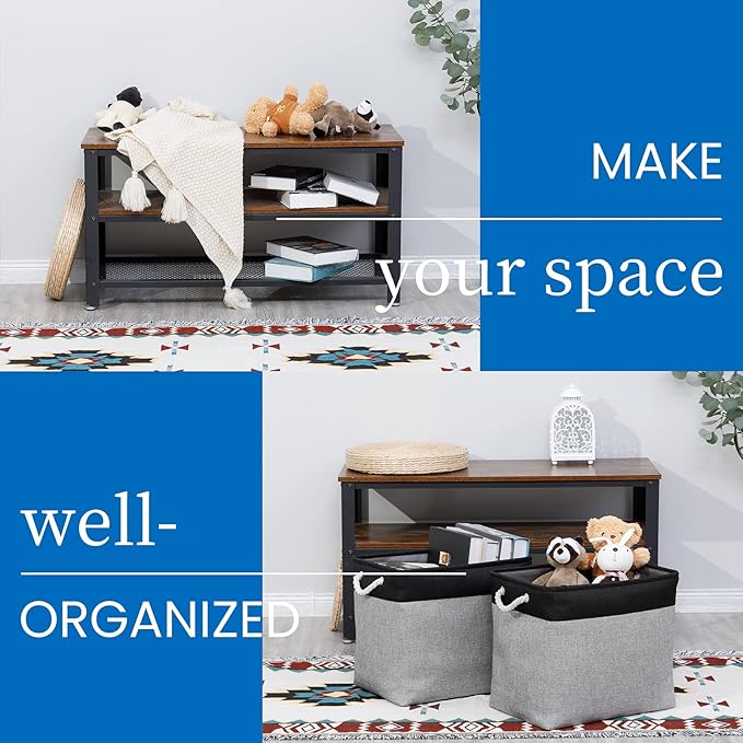 Bidtakay Storage Baskets Extra Large Baskets for Organizing Grey Rectangle Laundry Basket Linen Fabric Bins Set of 2 Clothes Baskets for Closet Shelves Hallway Bedroom Toy Organizer 17x12x15 In