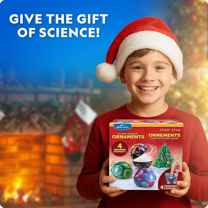 Blue Marble Science Ornaments Christmas Crafts for Kids Kit – 4 Ornaments with Holiday Science Experiments - Bouncy Ball Holiday Crafts, DIY Instant Snow Activities for Kids, Boys, and Girls