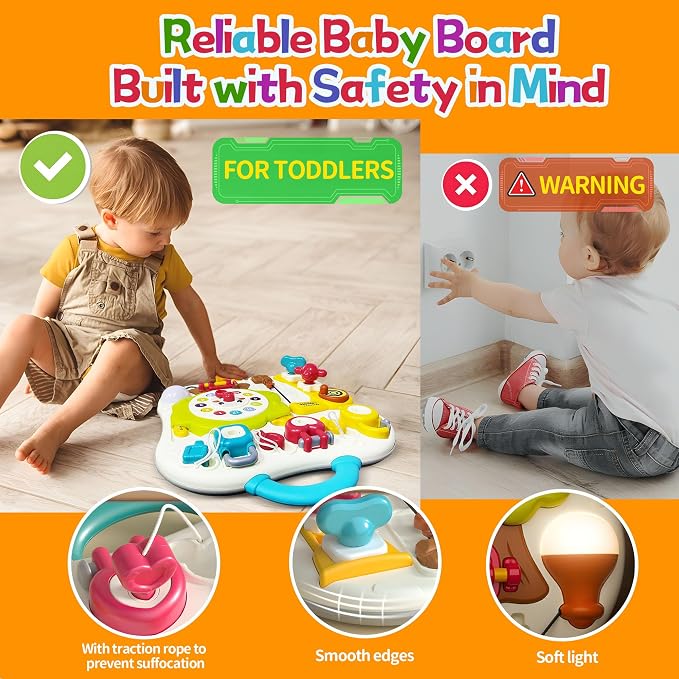 Montessori Baby Busy Board, Sensory Activity Board for Toddlers 1-3 | Music & LED Light Up Toy, Educational Travel Board, Baby Learning Toys 12-18 months, Infant Birthday Gift