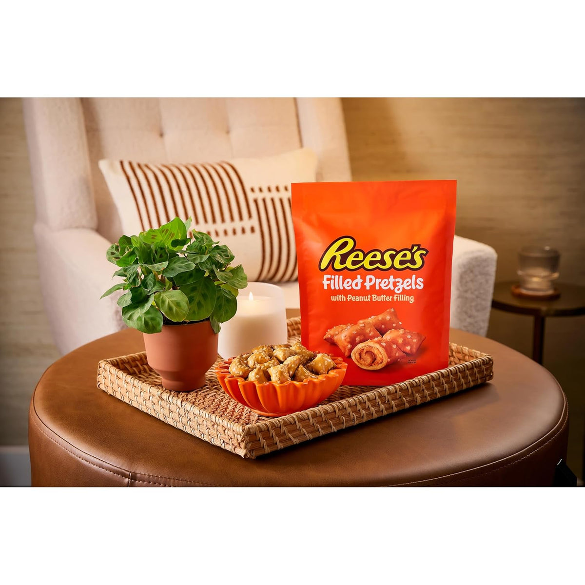 reeses peanut butter filled pretzels, crunchy pretzel nuggets, 18oz jar, sweet and salty snack