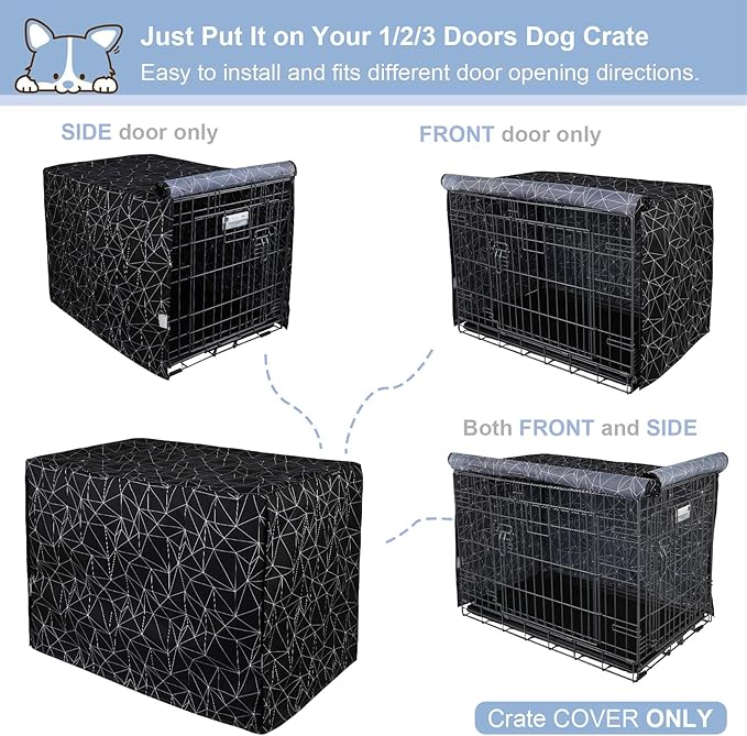 Explore Land Pattern Dog Crate Cover for 42 Inches Wire Cage, Heavy-Duty Polyester 1 2 3 Doors Standard Metal Pet Kennel Enclosure (Brief Polygonal)