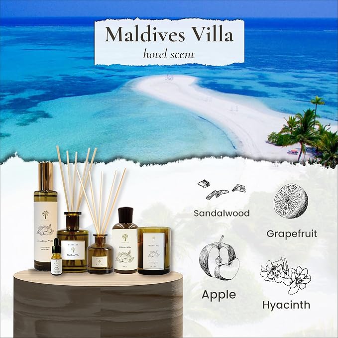 PRISTINE Maldives Villa/Inspired by Marriott Hotel Linen & Room Spray Air Freshener, Made With Essential Oils, Grapefruit, Apple, Ocean Breeze Scent, 3.4oz Pillow Spray