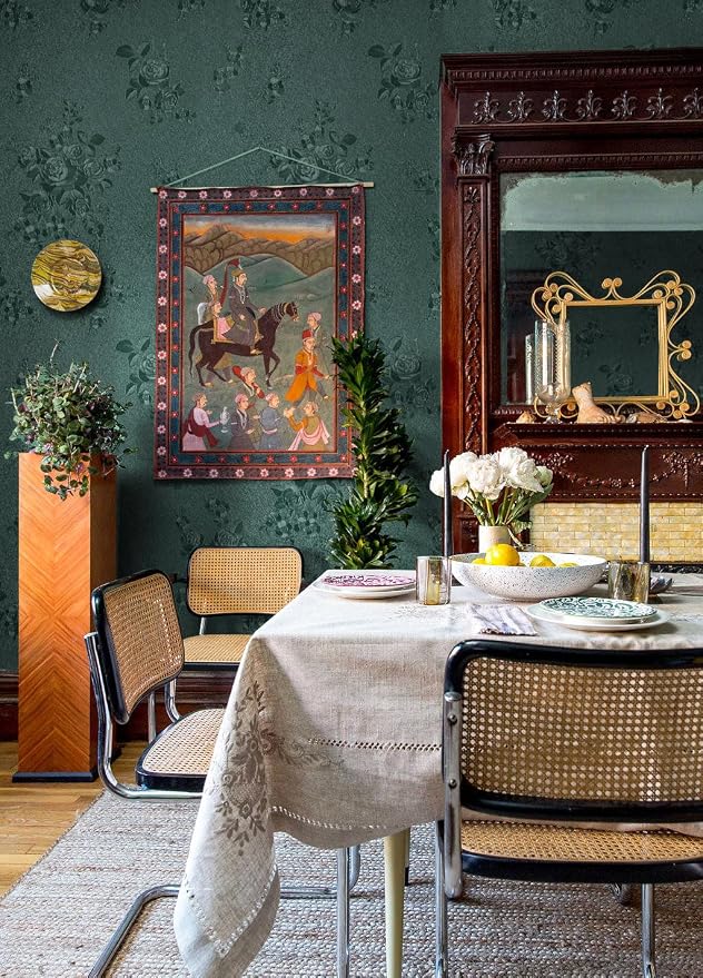 Erfoni 118"x17.7" Dark Green Wallpaper Thicken Floral Embossed Contact Paper