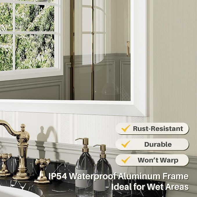 60x36 Inch White Bathroom Mirror