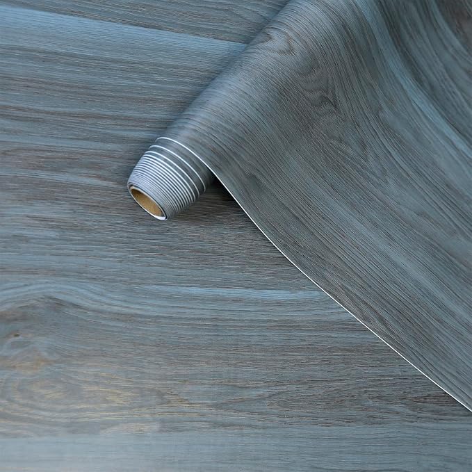 BOMENG Peacock Blue Wallpaper Stick and Peel Blue Wood Grain Contact Paper