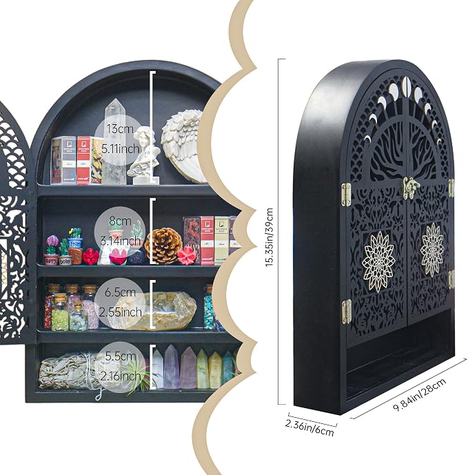 Large Crystal Display Shelf for Wall, Crescent Moon Phase Shelf Wall Decor