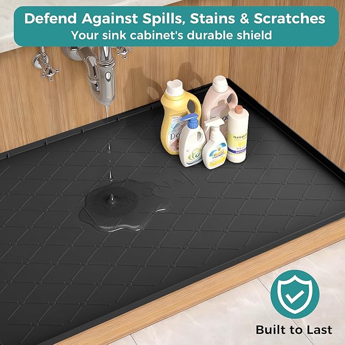 URMONA 22" x 22" Waterproof Silicone Mat in Multiple Sizes & Colors, Under Sink Mat for Kitchen & Bathroom, Pet Food Pad for Dogs & Cats, Kitchen Cabinet Liner, Multi-Purpose for Storage(Khaki)