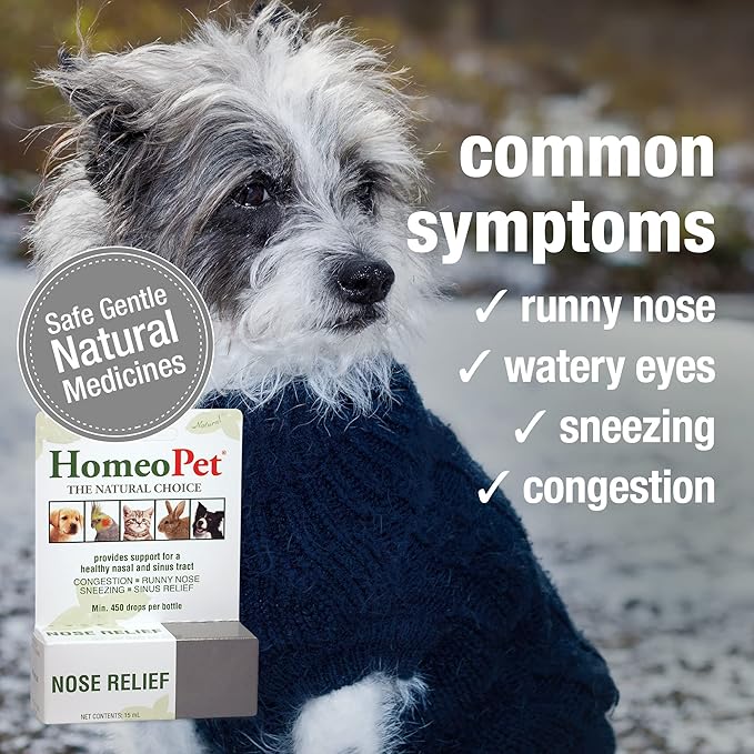 HomeoPet Nose Relief, Safe and Natural Sinus Supplement for Cats, Dogs, and Other Small Animals, 15 Milliliters