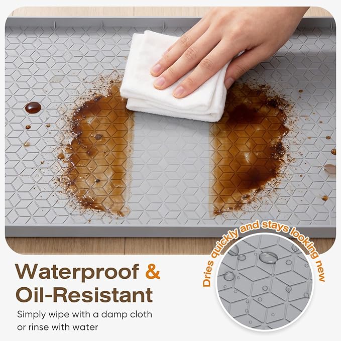 TRZZ Silicone Waterproof Under Sink Mat 34" x 19", Drip Tray and Cabinet Liner for Kitchen and Bathroom, Prevents Water Damage and Organizes Cabinets (Grey)