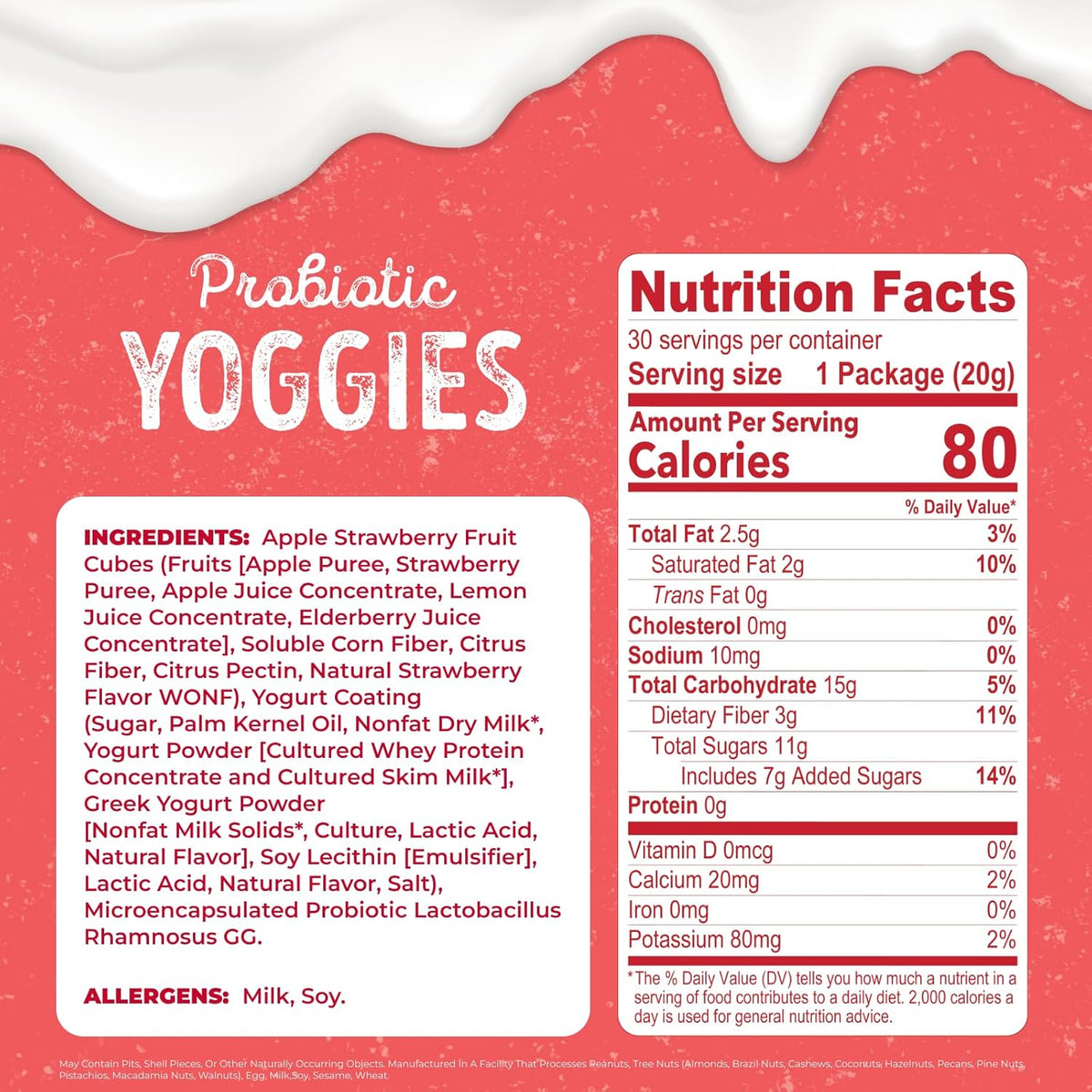 Nature's Garden Probiotic Strawberry Yoggies 21oz (30 x 0.7oz) Pack of 2 - Strawberry Yogurt-Covered Fruit Bites, High Fiber, Real Fruit Pieces, No Artificial Flavor, On-the-Go Snack for Adults
