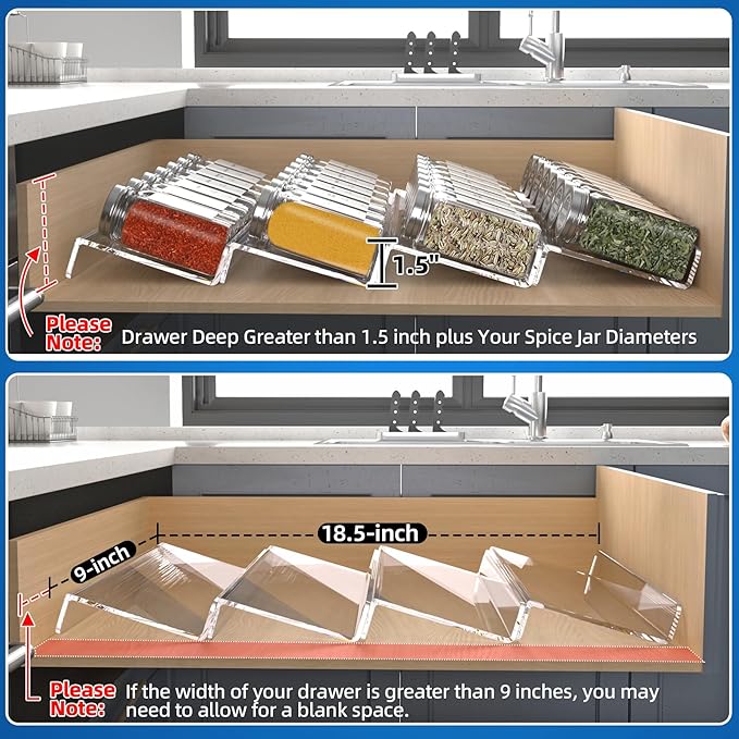 MIUKAA Clear Acrylic Spice Drawer Organizer, 4 Tier- 1 Set Seasoning Jars Drawers Insert, Kitchen Spice Rack Tray for Drawer/Countertop (Jars not included)