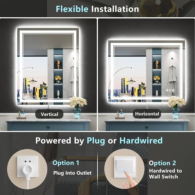 40x36 LED Bathroom Mirror with Lights, Backlit and Front Lit Anti-Fog Lighted