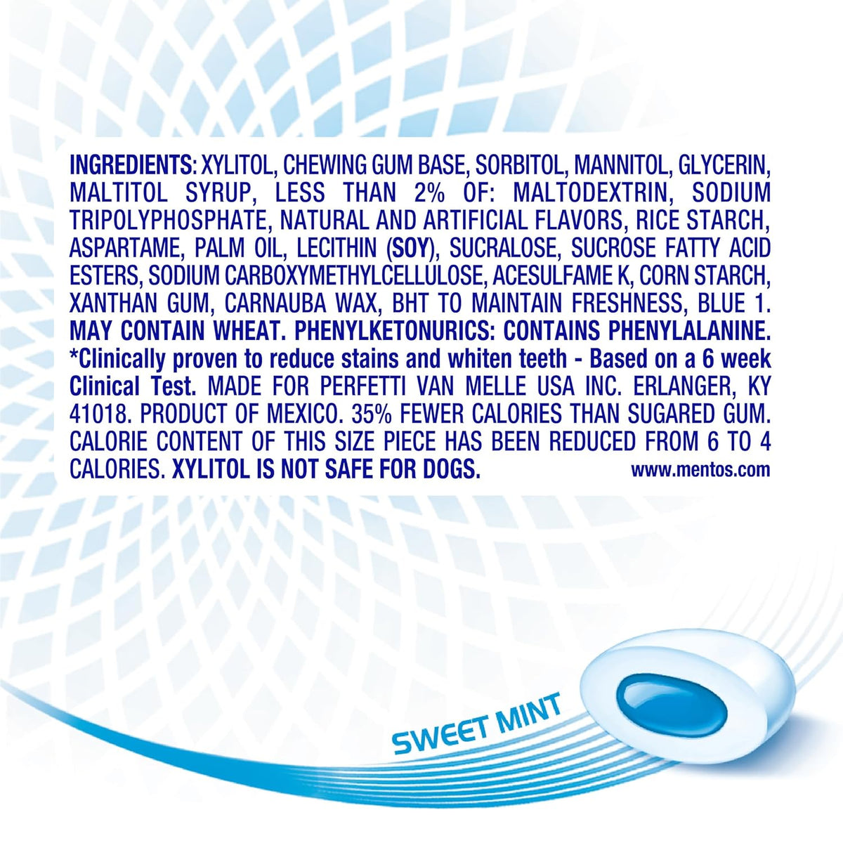 Mentos Pure White Sugar-Free Chewing Gum With Xylitol, Sweet Mint, 120 Piece Bulk Resealable Bag (Pack of 1)
