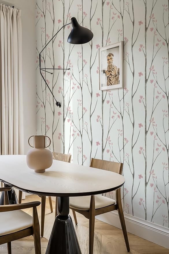 Timeet 197"x16" Floral Wallpaper Peel and Stick Wallpaper White and Pink