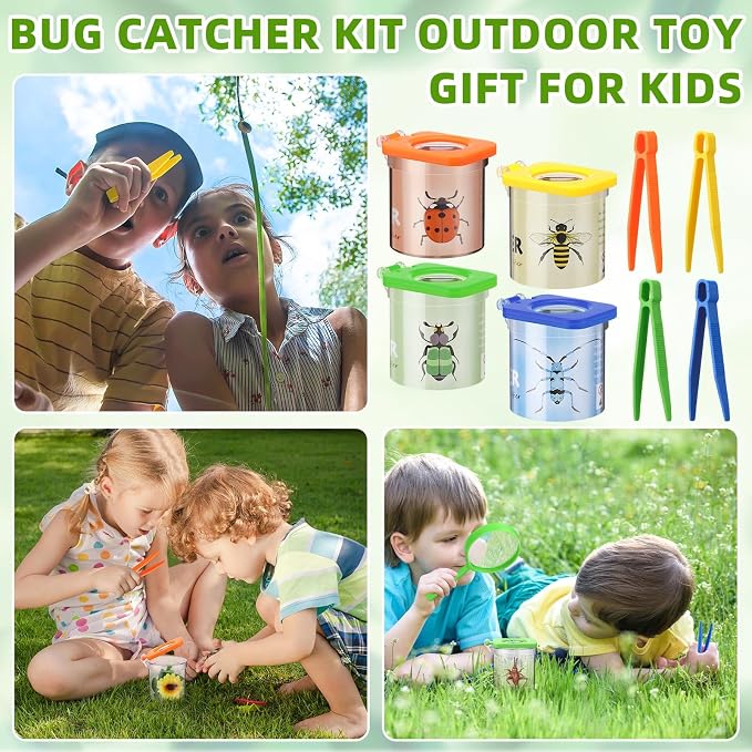 Halloscume 24 Pack Insect Bug Viewer Kit for Kids with Tweezers Explorer Outdoor Set Bug Catcher Containers for Insects Magnifying Insect Box Observation Kit for Science Nature Exploration Collecting