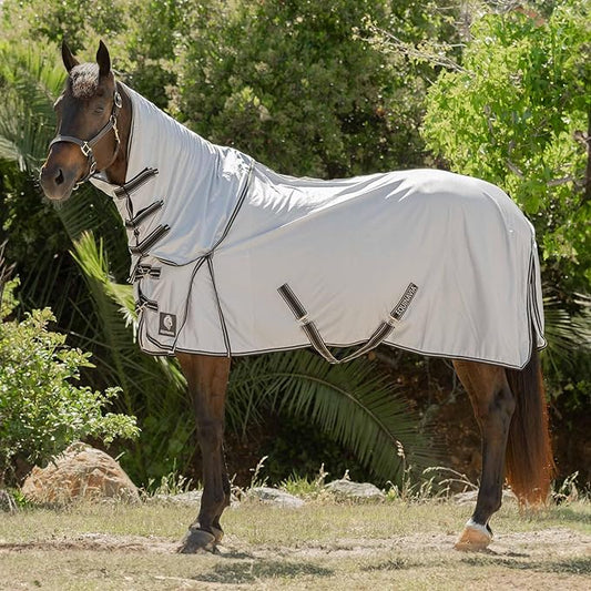 Equinavia Aktiv Athletic Detachable Neck Fly Sheet | Ultralight Poly Fabric | Extended Protection - Silver Gray - 84 in