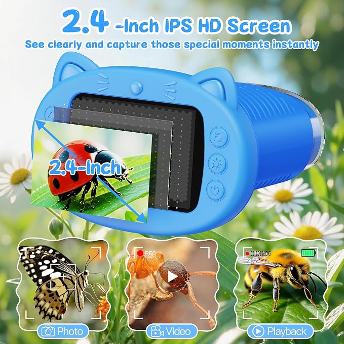 SEEKID Kids Microscope,1000X Handheld Digital Microscope (Blue) | 2.4" IPS Screen | Rechargeable Handheld | 8 LED Lights | STEM Toy for Exploring Science | Ages 5–12