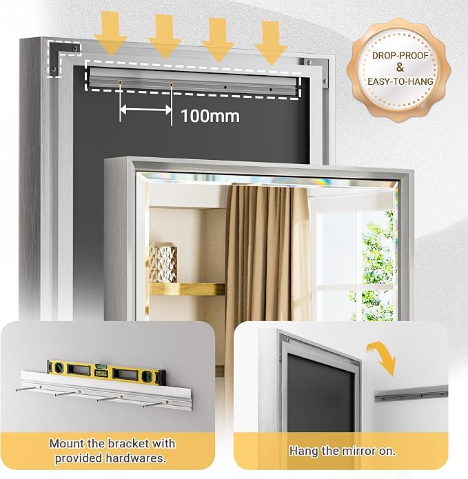 72'' x 36'' Large Beveled Silver Bathroom Vanity Mirror, Shatterproof Rectangle