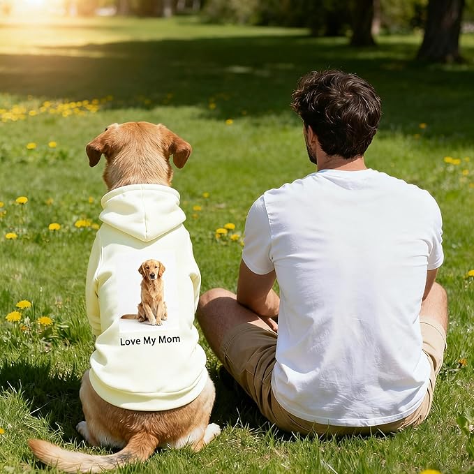Custom Dog Hoodie, Personalized Sweatshirt with Photo Text Name Logo, Customized Hooded Sweater for Small Medium Large Dogs & Cats (Beige, X-Large)