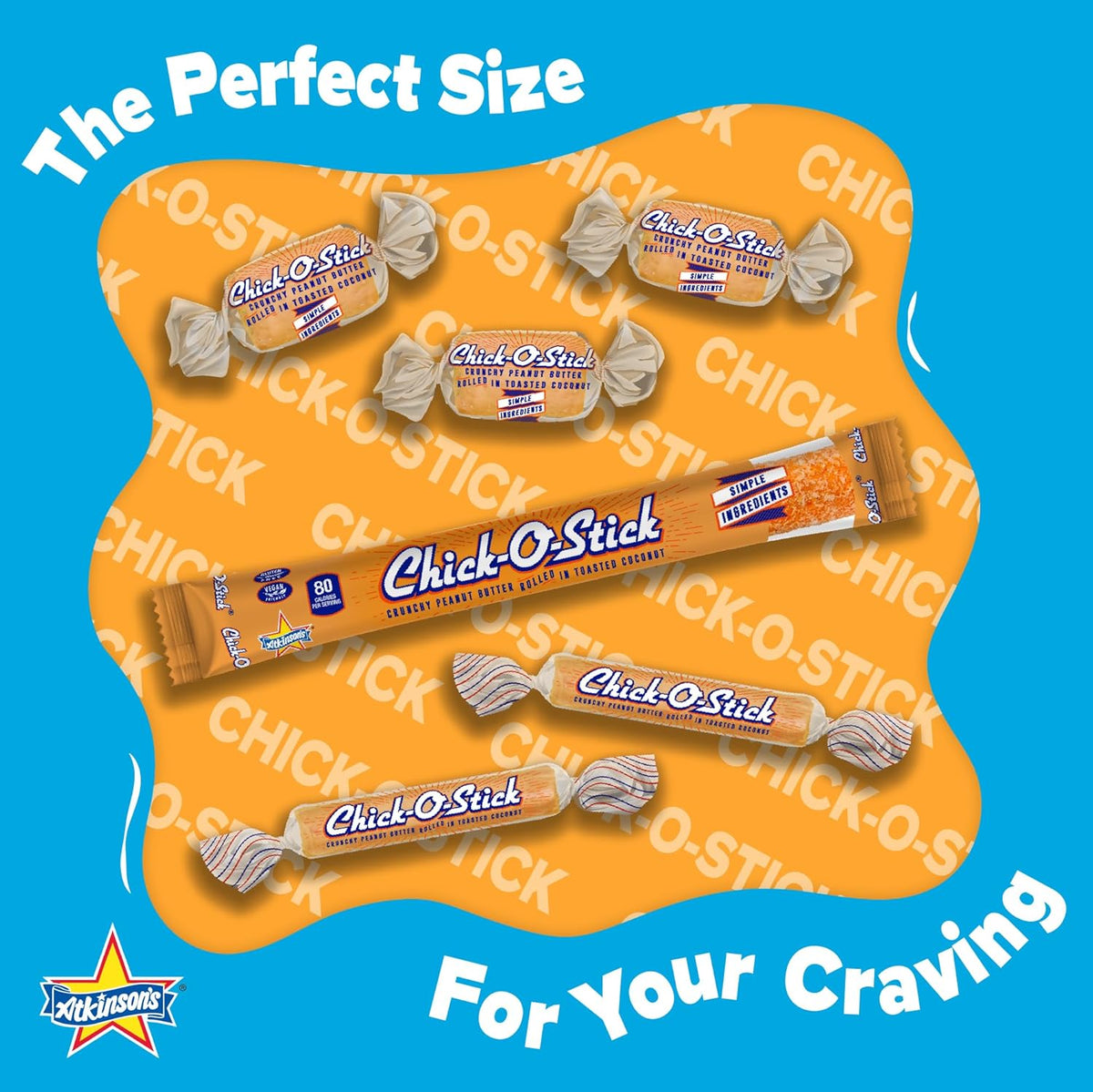 Atkinson's Chick-O-Stick - Crunchy Peanut Butter Rolled in Toasted Coconut - Gluten Free, Kosher, Vegan, No Artificial Ingredients - 0.7 oz. Candy Bar - 8 Count