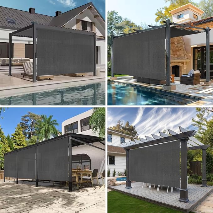 8'W x 6'H Gray Patio Shades Roll up Outdoor Roller Shade Crank Wand Blind