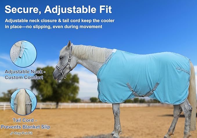 Horse Fleece Cooler, Blanket Liner - 300g Anti-Pilling Fleece, Moisture-Wicking, Cooling & Drying for Post-Workout, Bath & Travel, Prevent Overheating & Chilling Lightblue 69