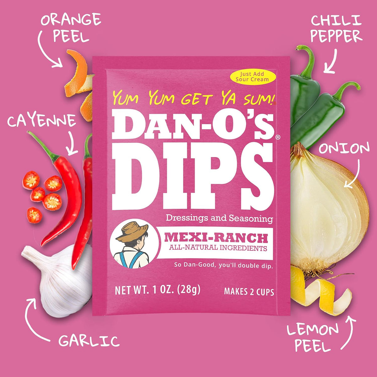 Dan-O’s Dips Variety Pack (8 Pack) – Ranch, Mexi-Ranch, French Onion & Dill Dip Mixes – All-Natural Seasoning Packets – Just Add Sour Cream or Greek Yogurt – No Artificial Ingredients