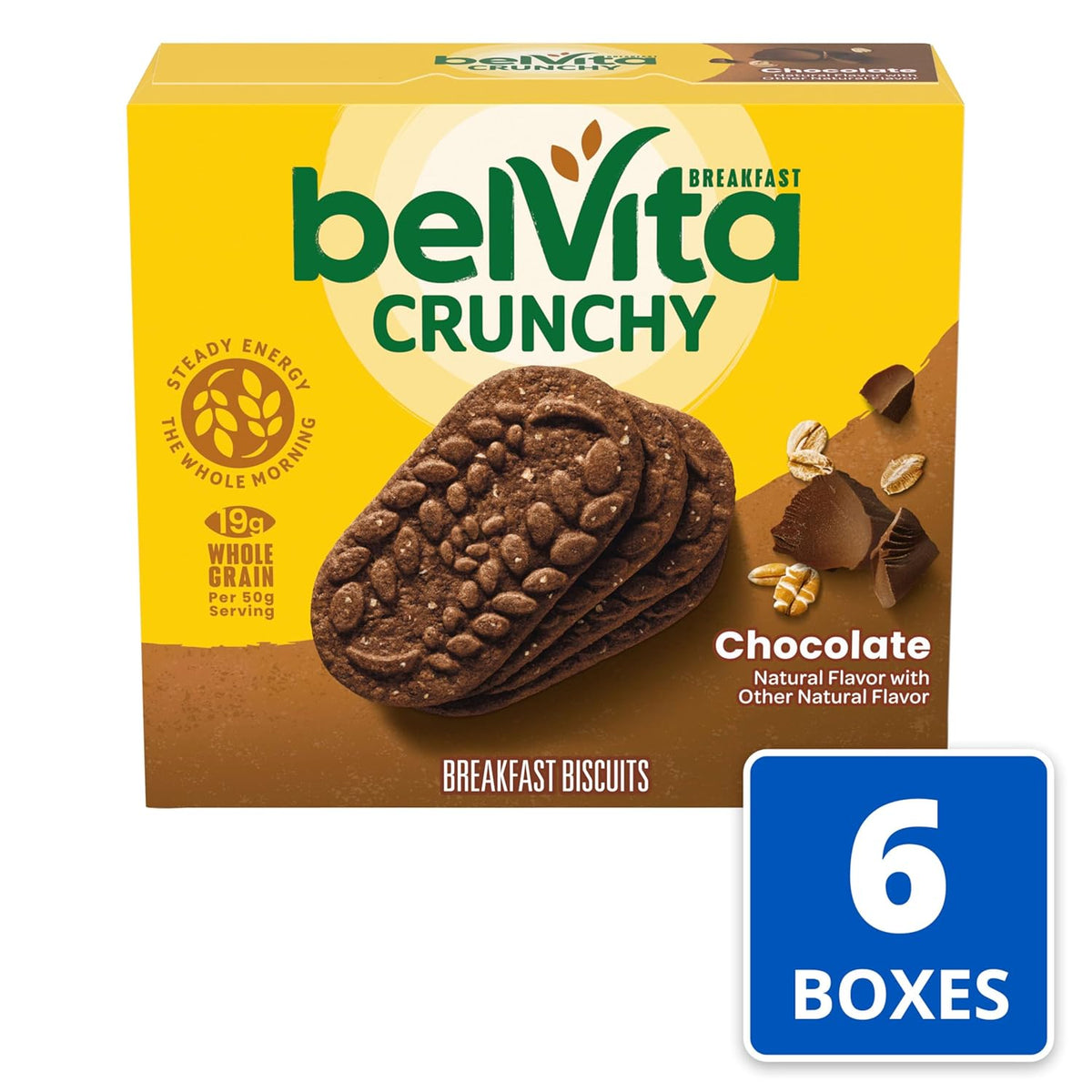 belVita Breakfast Bars Biscuits, Chocolate, 30 Total Packs, 6 Boxes (4 Biscuits Per Pack)
