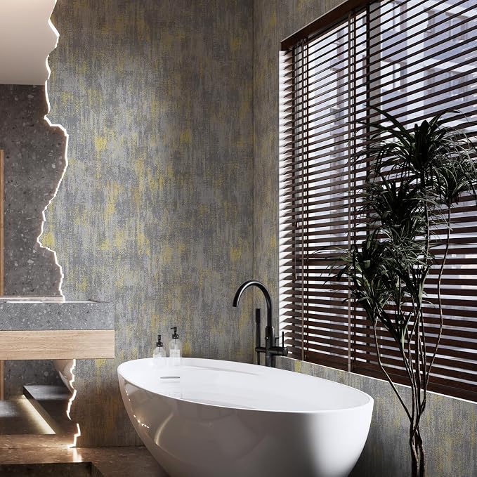 JiffDiff Vintage Metallic Peel and Stick Wallpaper Industrial Metallic Concrete