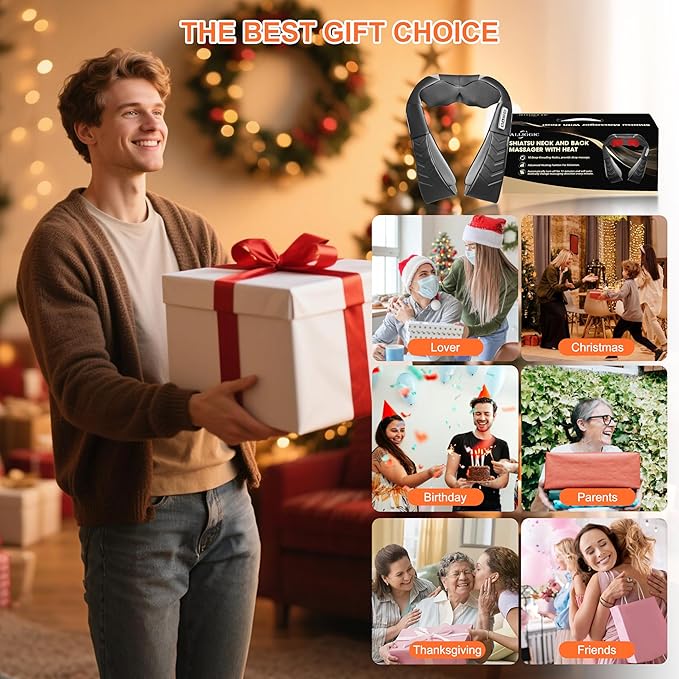 Shiatsu Neck and Back Massager, Electric Shoulder Massager with Heat, Deep Tissue Kneading Massage for Pain Relief, Gifts for Dad Mom Friend Birthday Father's Day(NOT Cordless)