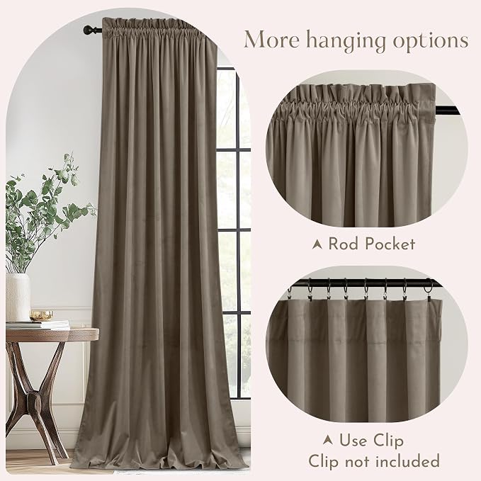 NICETOWN Taupe Velvet Curtains 108 inches Long