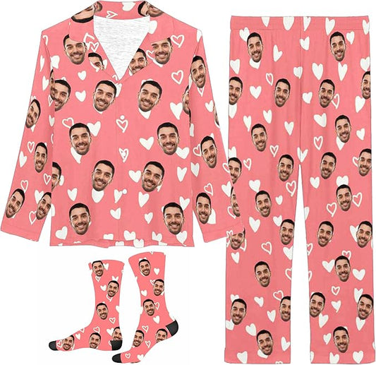D-Story Personalized Pajamas with 1-8 Faces for Women Men, Custom Christmas Pjs, Pajamas Gifts For Family,Cat Mom,Dog Mom
