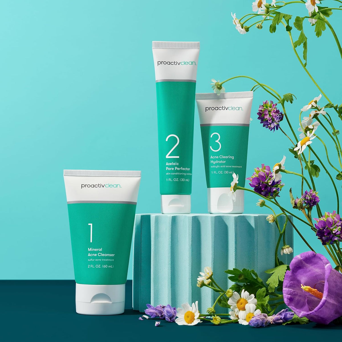 Proactiv Clean 3 Step Acne Routine w/ Pimple Patches- Sulfur Acne Treatment Cleanser, Azelaic Acid Serum, and Facial Moisturizer for Sensitive, Acne-Prone Skin- 30 Day Acne Kit with Pimple Patches