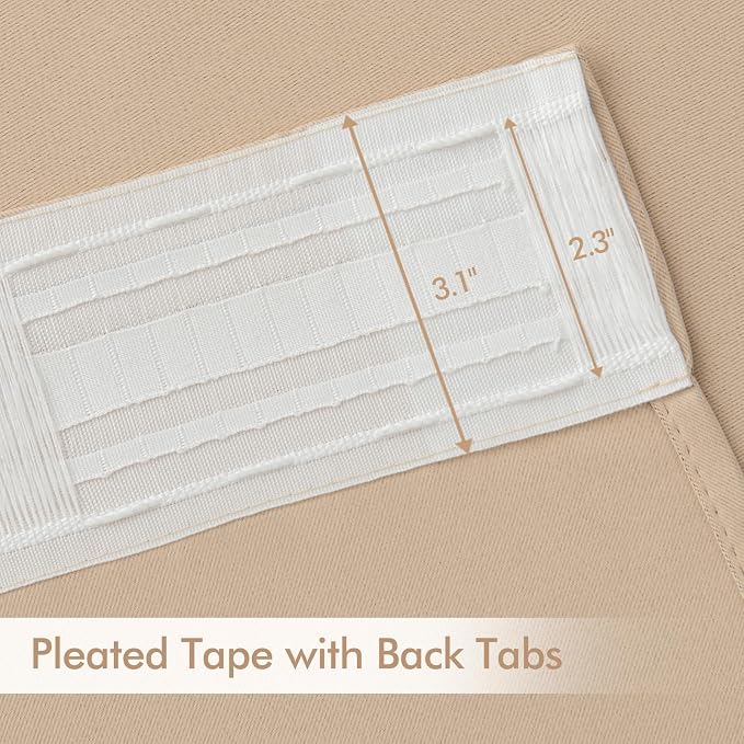 MIULEE Beige Back Tab Blackout Curtains 54 Inches Long 2 Panels Set