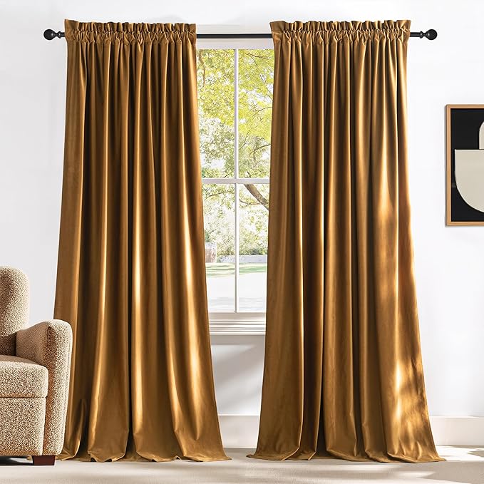 NICETOWN Gold Brown Velvet Curtains