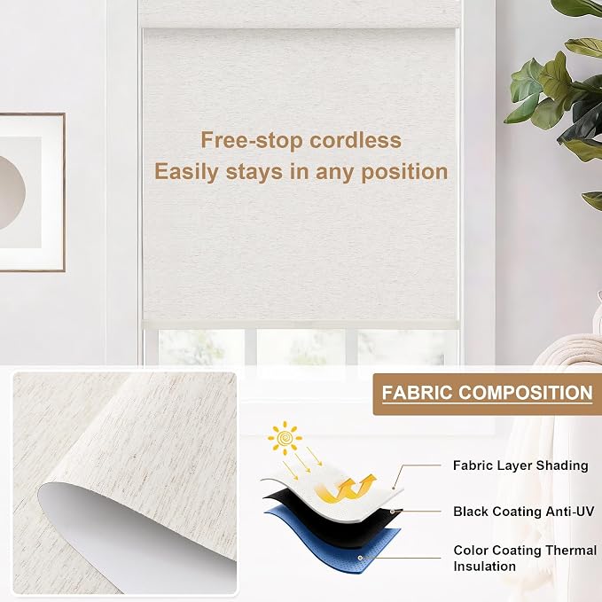 SUNOFF No Drill Tools Cordless Blackout Roller Shades Blinds
