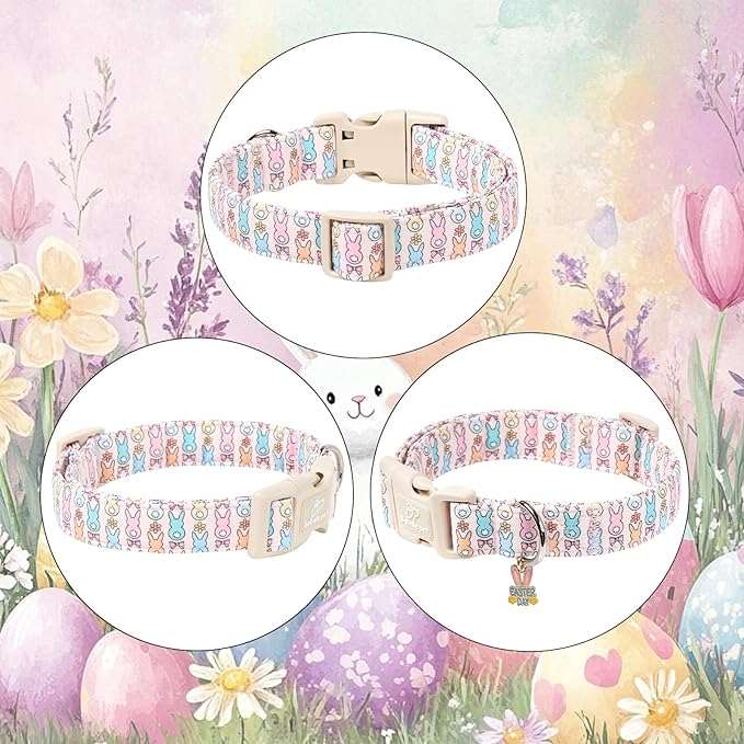 Easter Dog Collar for Puppy Small Dogs - Pastel Easter Bunny Collars for Female Dogs, Cute Spring Girl Dog Collar, Lightweight Adjustable Cartoon Holiday Pet Collars XS