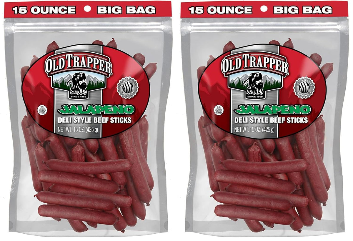 Old Trapper Original Deli-Style Beef Sticks,15-Ounce Package, Perfect for On-the-Go Snacking, Six Grams of Protein and Zero Grams of Sugar per Serving (Pack of One)