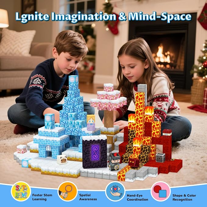 Magnetic Blocks , Building Toys for Boys & Girls, Birthday Gifts For Kids | Ice Princess Castle & Lava Realm Fantasy World Building Toys, STEM Montessori Toys for 3 4 5 6 7 8 Year