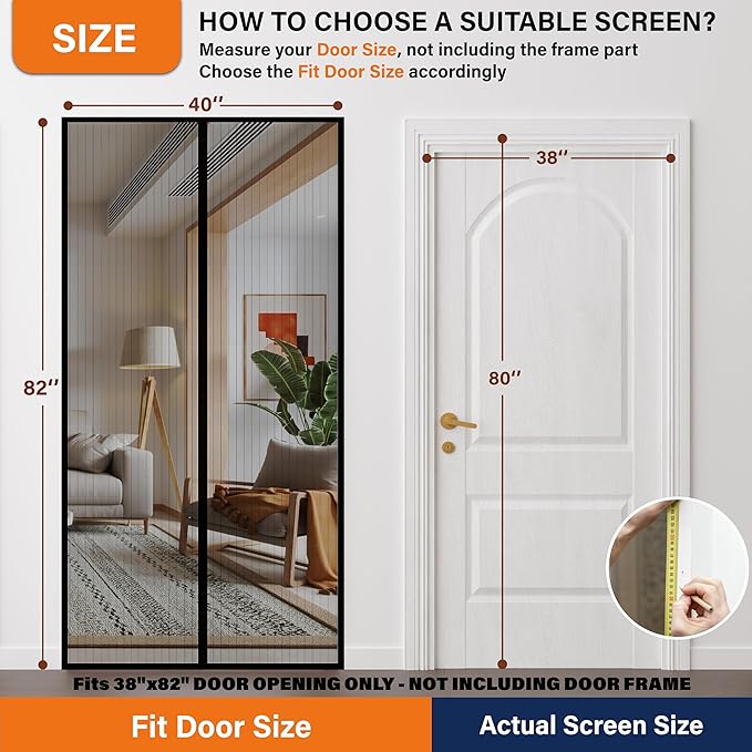 Magnetic Screen Door, Keep Bugs Out, Pet & Kid Friendly，Works with Front Doors, Sliding Doors,Fit Door Size 38 x 80 Inches