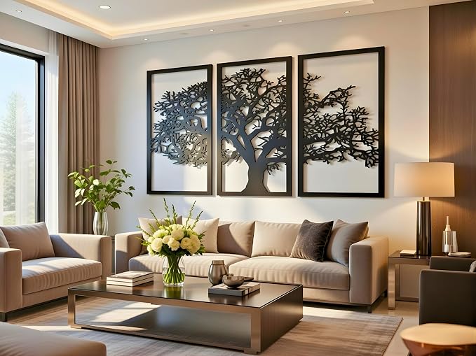 Vailla Tree of Life Wall Art 3pcs Family Tree Wall Decor 3D Wooden Wall Hanging