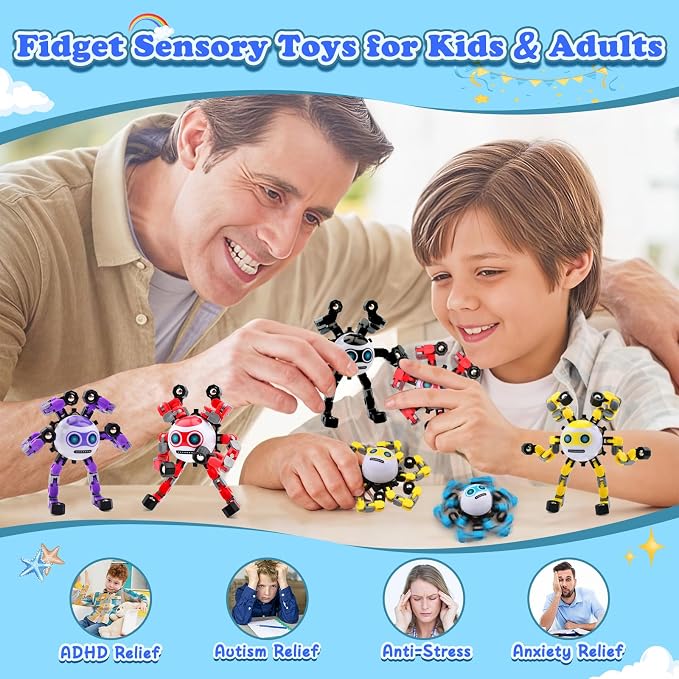 2 PCS Travel Toys Transformable Fidget Spinners Toys for Kids and Adults Sensory Toy for Boys Teens Stress Relief Autism ADHD Cool Road Trip Travel Essential Birthdays Gifts for Party Favors