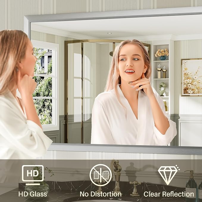 72x32 Inch Brushed Silver Bathroom Mirror
