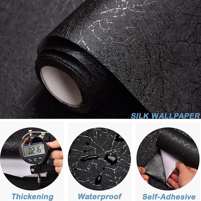 Cohoo Home Black Silk Peel and Stick Wallpaper
